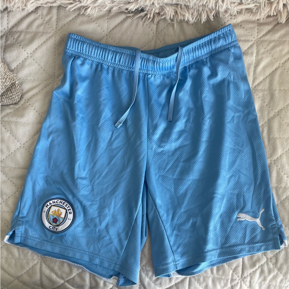 Puma,Manchester City,Size S,Blue and White Athletic Shorts